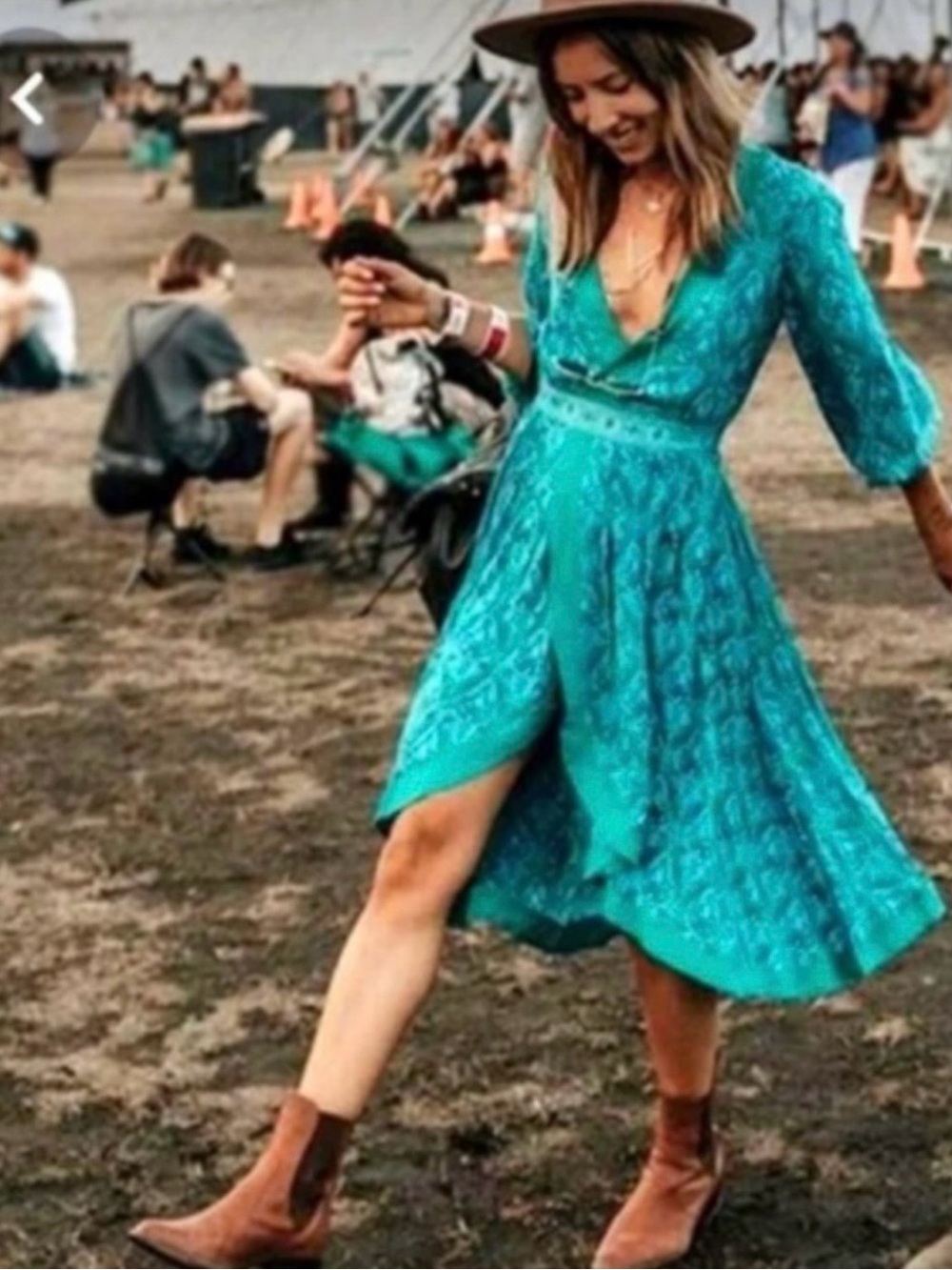 SPELL & THE GYPSY COLLECTIVE Teal Jewel Soiree Midi Dress in Emerald Sz. XS Boho - Picture 2 of 6